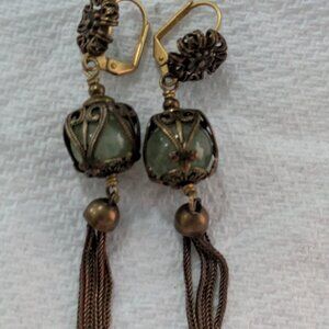 Pair of Vintage Tassel Earrings w/green glass
